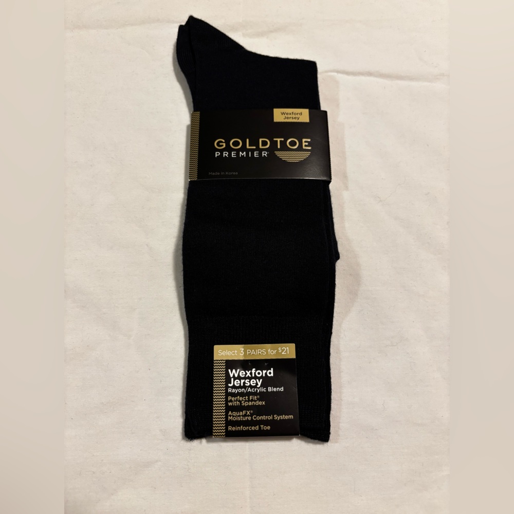 Gold Toe Wexford Jersey navy dress socks, shoe size 6-12.5/Sock size 10-13